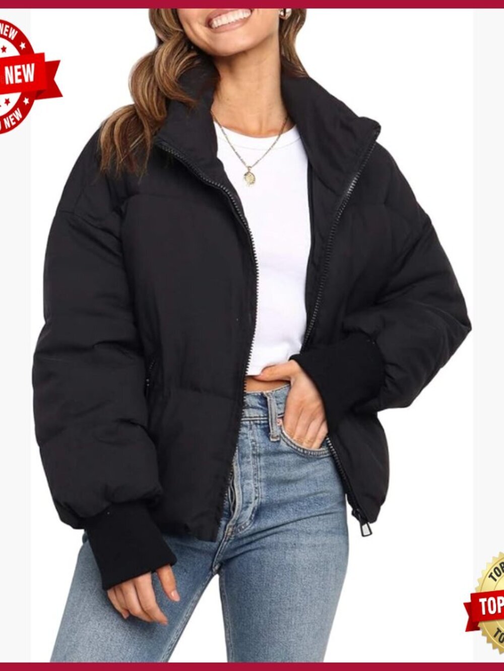Women's Winter Puffer Jacket Quilted Cropped Oversized Down Coat